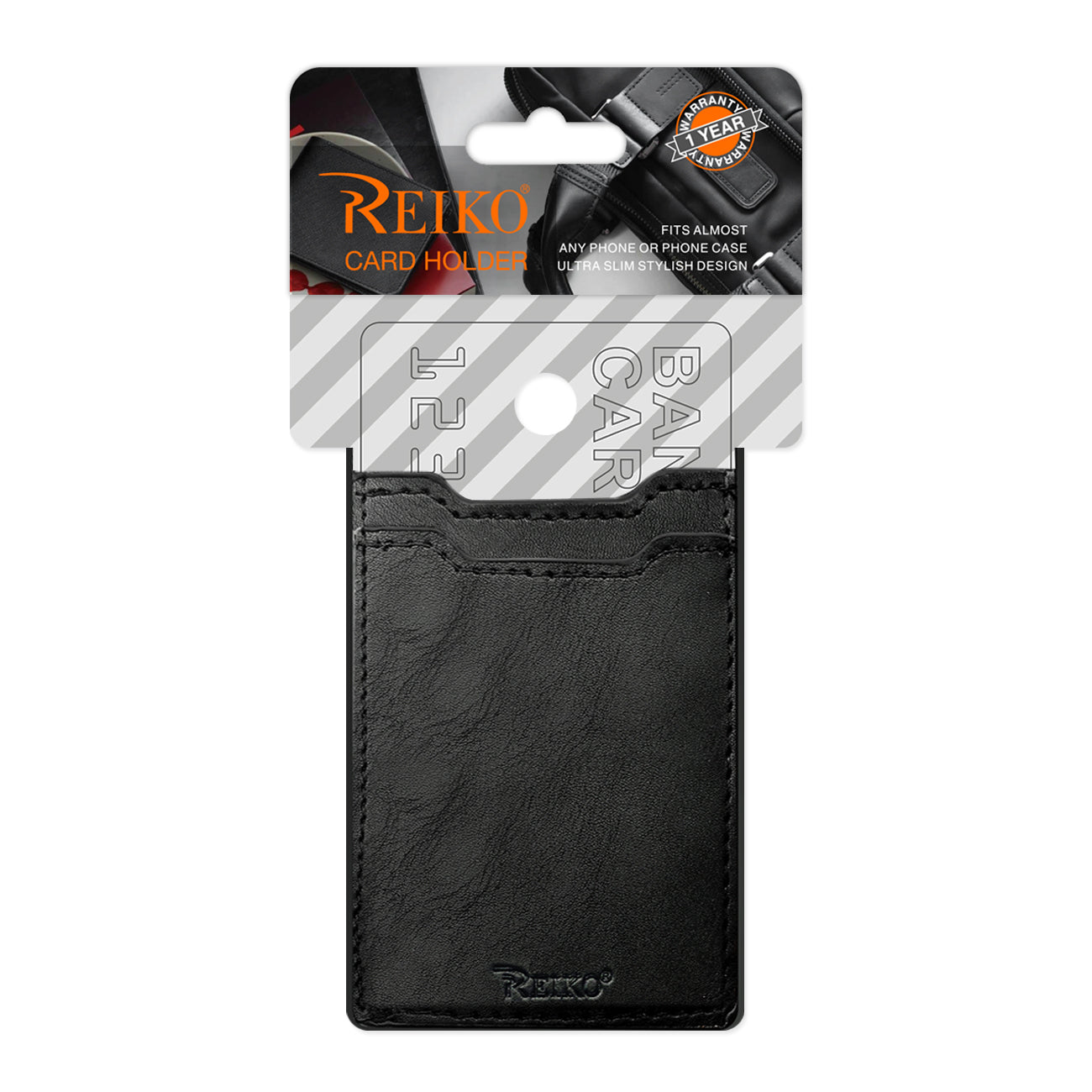 Leather Adhesive Pocket Card Holder with Two Slots In Black SKU:HLD18-UNI02BK